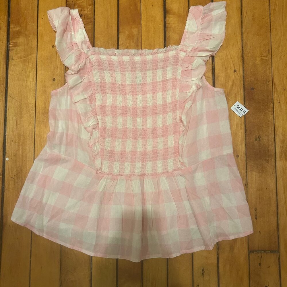 NWT Old Navy Sz 2X Pink‎ Gingham Smocked Coquette Cottagecore Blouse